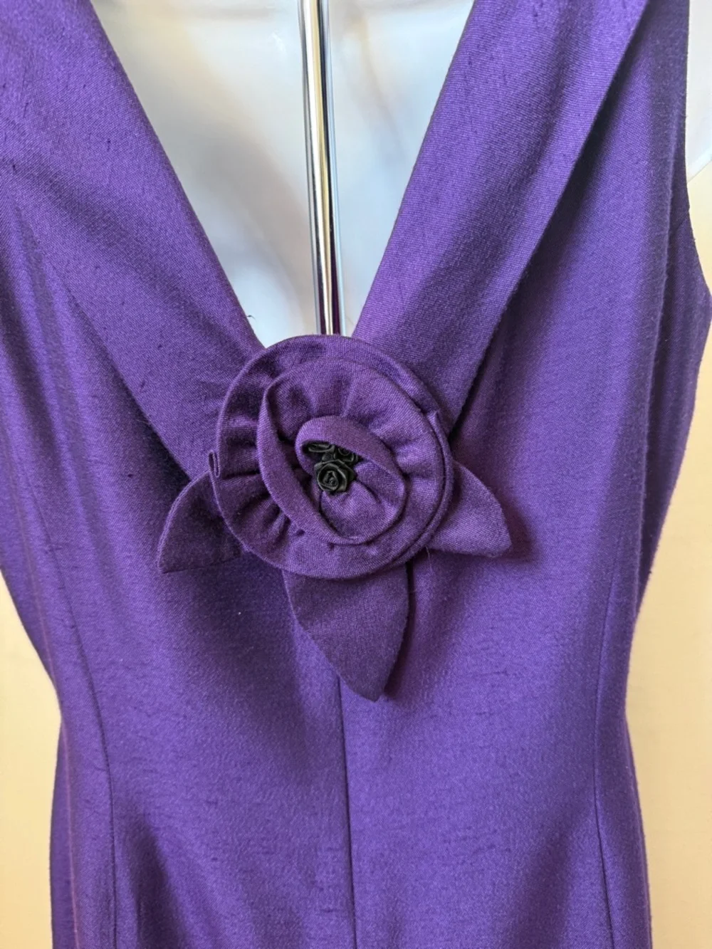 Vintage 60s Purple Rosette Applique Cowl Sleeveless Dress House of Bianchi